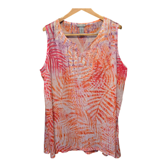 Catherines Artsy Womens Tunic Top 2X Sequin Lace Lightweight Vacation Cruise - Picture 1 of 8